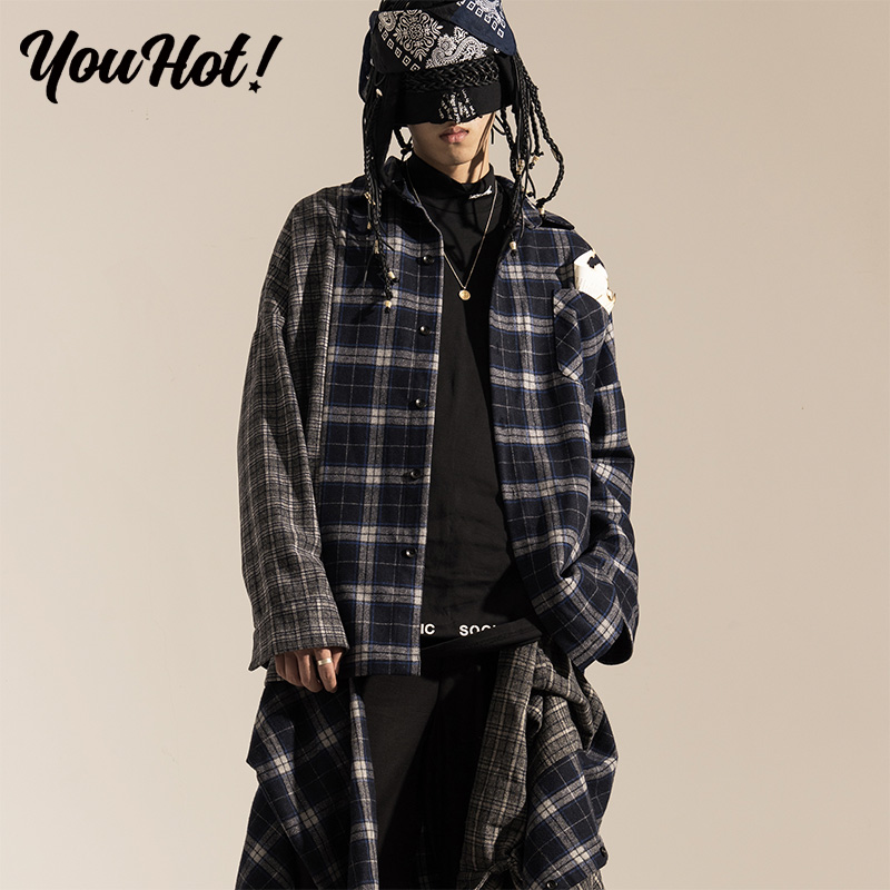 MODITEC 18AW 羊毛拼接格纹大廓形衬衫外套 撞色衬衫|ruв категории Мужская одежда, рубашка - от Buy2taobao.com для оказания профессиональной услуги покупки агента Taobao