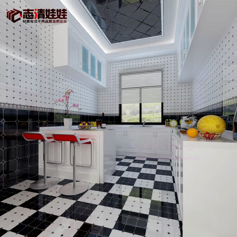 黑白格子抛金砖抛晶砖300*300卫生间瓷砖背景墙砖 厨房洗手间地砖|ruв категории награду материалов, керамическая плитка, полированный кристалл кирпич - от Buy2taobao.com для оказания профессиональной услуги покупки агента Taobao