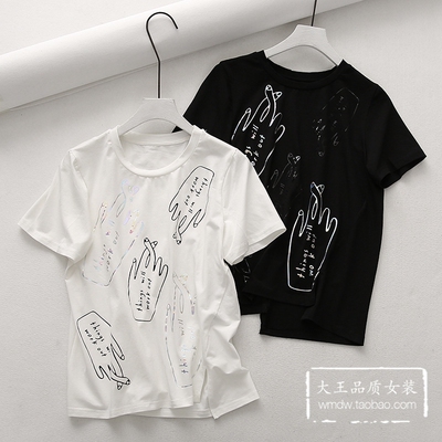BT80406 2018夏季新款 休闲百搭宽松个性印花短袖T恤上衣 女