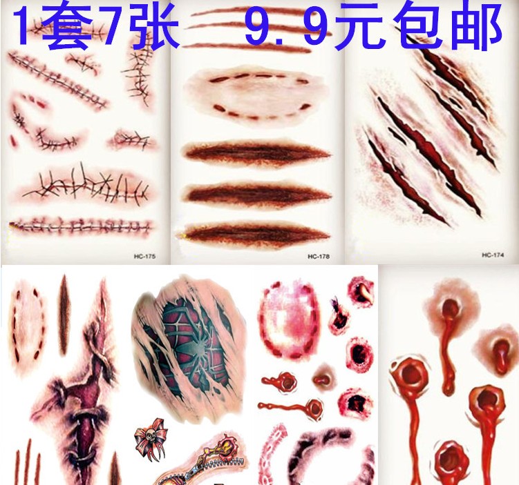 Halloween waterproof simulation Scratch Bite marks Sham wound Tattoo sticker Needle wall Scar Zombie Vampire Stickerin the Makeup/Perfume/Beauty tools , Body painting category - from Buy2taobao.com to provide professional Taobao agent buy service