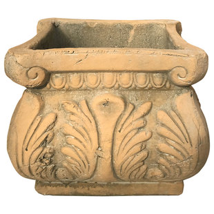 欧式浮雕正方形粗陶瓷红陶做旧仿古地中海美式乡村大花盆陶盆