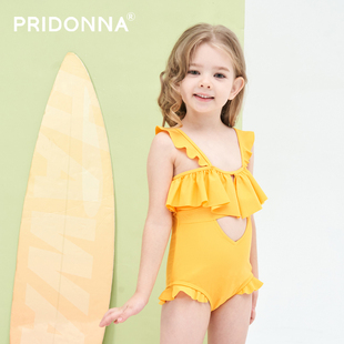 PRIDONNA夏日蕉黄系列儿童连体荷叶泳衣防晒沙滩度假温泉亲子泳装