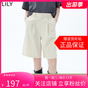 LILY2024夏女装时尚通勤气质显瘦高腰款休闲百慕大短裤小个子