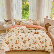 加厚100%纯棉四件套高档全棉斜纹，被套家用保暖床单床上用品床笠式