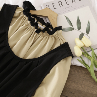 森系法式复古感灯笼袖，两件套连衣裙高腰宽松叠穿打底裙罩衫裙长裙