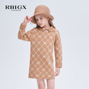 RBIGX瑞比克童装冬季休闲百搭轻盈柔软女童格纹羊毛针织连衣裙