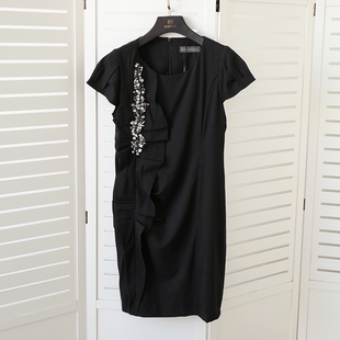 霸道女总裁高级修身通勤连衣裙黑色短袖夏季款立体裁剪优雅韩版潮
