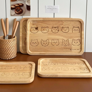 猫狗双全~新年招待客人，创意可爱木质托盘，一人食餐盘家用隔热茶盘