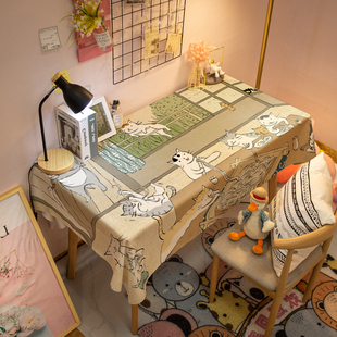 可爱卡通小猫咪防水耐磨耐脏桌布家用防烫免洗餐桌布学生书桌布