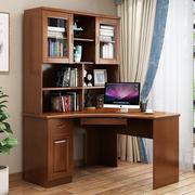 青木川实木电脑桌台式家用书桌带书架，一体拐角转角书桌书柜组合