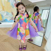 女童彩色连衣裙夏季2024洋气儿童新中式旗袍裙夏装中国风裙子