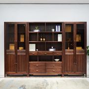 乌金木书柜全实木，组合书架带门带玻璃，办公室书橱新中式书房博古架