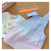 小乖小乖的110-160女童夏季彩色，渐变牛仔背带裙，+纯棉彩虹字母t恤