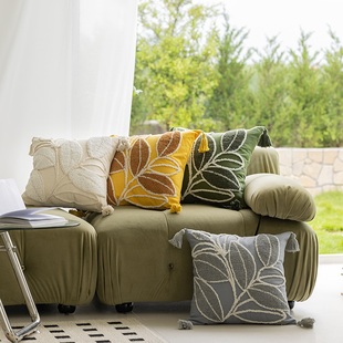 簇绒绣抱枕摩洛哥风格棉帆布靠枕，现代简约沙发，抱枕绿色绣花抱枕套