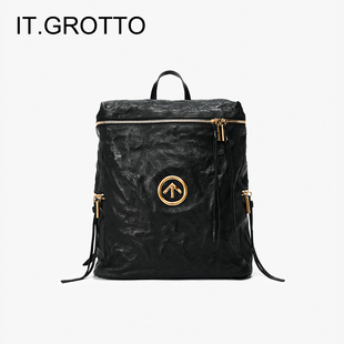 it.grotto个欧无性别主义黑石，意大利褶皱绵羊皮箭头，大背包双肩包