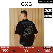 GXG男装 重磅系列黑色圆领短袖T恤时尚喷绘印花 2023年夏季