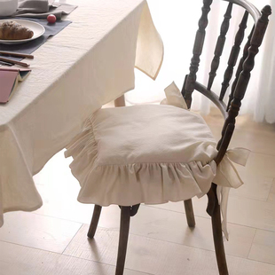 外贸法式椅垫美式餐椅坐垫，纯棉可拆洗全棉花边，绑带布艺椅子垫5cm