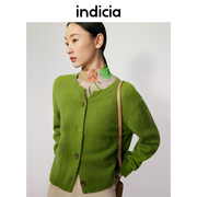 indicia羊毛衫针织开衫女绿色毛衣外套春秋商场同款标记女装