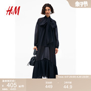 HM女装裙子夏季时尚气质蝴蝶结领连衣裙1202561