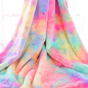 加厚仿獭兔毛布料，扎染毛绒布料渐变彩虹，兔毛皮草大衣面料
