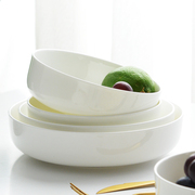纯白色骨瓷盘子套装菜盘家用创意网红陶瓷深盘窝盘深口碟组合餐盘
