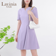 lavinia紫色法式连衣裙，高级感女春夏ol通勤气质百褶裙j13l24