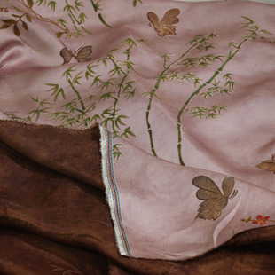 瓦娜原创新中式进口人丝手绘浮雕，布料上衣旗袍连衣裙服装面料竹叶