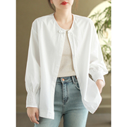 代勒原创国风新中式长袖衬衫，女设计感盘扣，纯色气质开衫单排扣衬衣