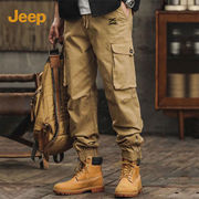 jeep吉普裤子男士2024束脚工装裤，男款美式多口袋休闲长裤男生