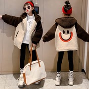 韩国女童冬装中大童夹棉加厚笑脸毛毛衣女孩休闲网红时髦炸街外套