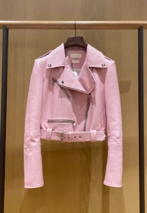 女士皮衣夹克外套 粉红色短款 Alexander McQueen麦昆2024春季款