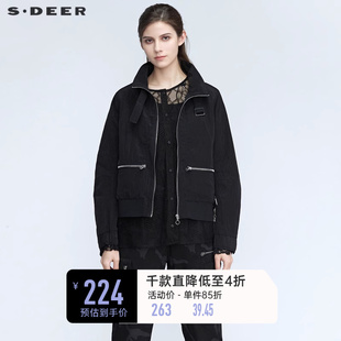 sdeer圣迪奥春装时尚立领字母蕾丝背心两件外套S21182208