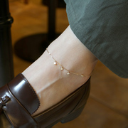jinjewelry纯14k金脚链(金脚链，)简约气质光面，星星坠细巧脚链女款