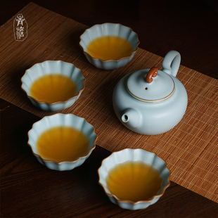 汝窑茶具套装家用礼盒装中式陶瓷，景德镇汝瓷功夫，茶具开片可养青瓷