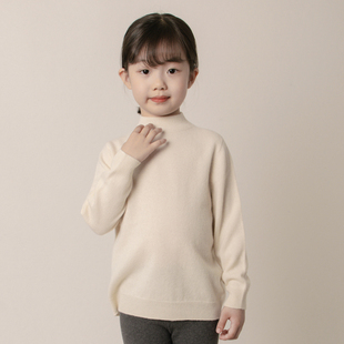 100%羊绒儿童羊绒衫女童毛衣纯色米白色半高领韩版中大童打底