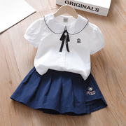 女童套装夏季2023儿童洋气两件套小女孩夏装白色衬衫韩版短裙