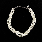 复古气质玻璃珍珠麻花项链女士，短款高级感小众设计多层欧美毛衣链