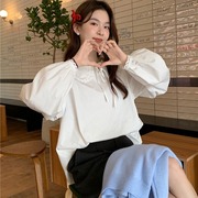 早春季 韩国chic气质娃娃领衬衫女设计感显瘦泡泡袖内搭上衣