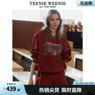 teenieweenie小熊2024年复古红色外套宽松落肩卫衣女，美式慵懒chic