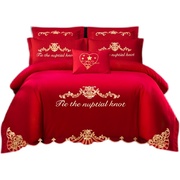 定制厂促大红色婚庆结婚四件套，床上用品15m18米床单床裙床罩被套
