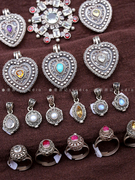 漫游记尼泊尔进口纯手工，925银镶嵌宝石可打开嘎乌盒吊坠戒指首饰