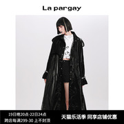 纳帕佳长款风衣2024春季女式黑色长袖休闲设计感小众外套