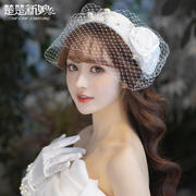 新娘韩式白色缎布珍珠飘带宽，边发箍压发气质，结婚饰品遮羞网纱头饰