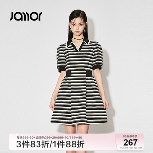 jamor黑白条纹连衣裙女2024春夏时尚，收腰设计感辣妹裙子加末
