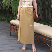 英国设计师TopWhit夏季纯色高腰新中式半身裙百搭复古开叉铅笔裙