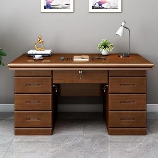 中式实木办公桌写字电脑桌，台式家用卧室，一体书桌带抽屉单人办公室