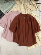 韩系淑女风穿搭简约纯色小领女薄衬衫夏季短袖设计感衬衣显瘦上衣