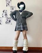 日系JK毛衣针织开衫外套女秋季学院风制服校供感深灰长袖针织上衣