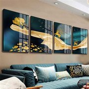 客厅装饰画沙发背景墙画现代简约四联晶瓷挂画墙面壁画冰晶玻璃画