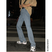 安伯文23s夏季牛仔裤，男直筒宽松裤脚，小开衩显腿长潮流休闲长裤子